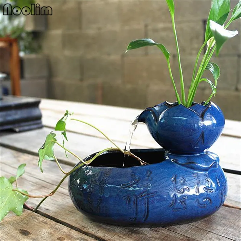 Blue Lotus Shape Маленькие фонтаны для воды, украшение для дома, колесо фэн-шуй, домашнее офисное настольное украшение в виде водопада, гидропонное растение, цветочный горшок - Цвет: Blue Lotus Shape