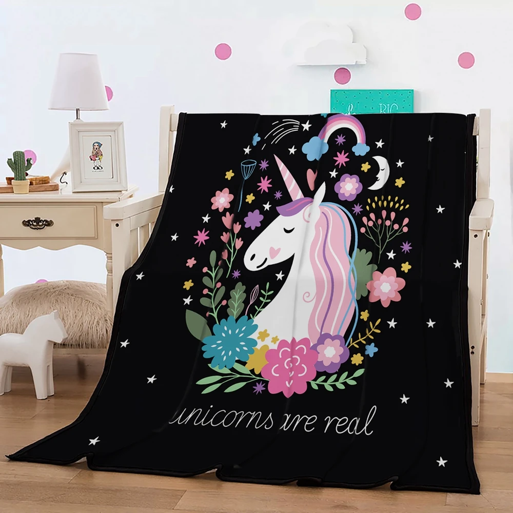

new arrival unicorn horse black fleece blankets winter thick warm big blanket super soft carpet on the bed throw