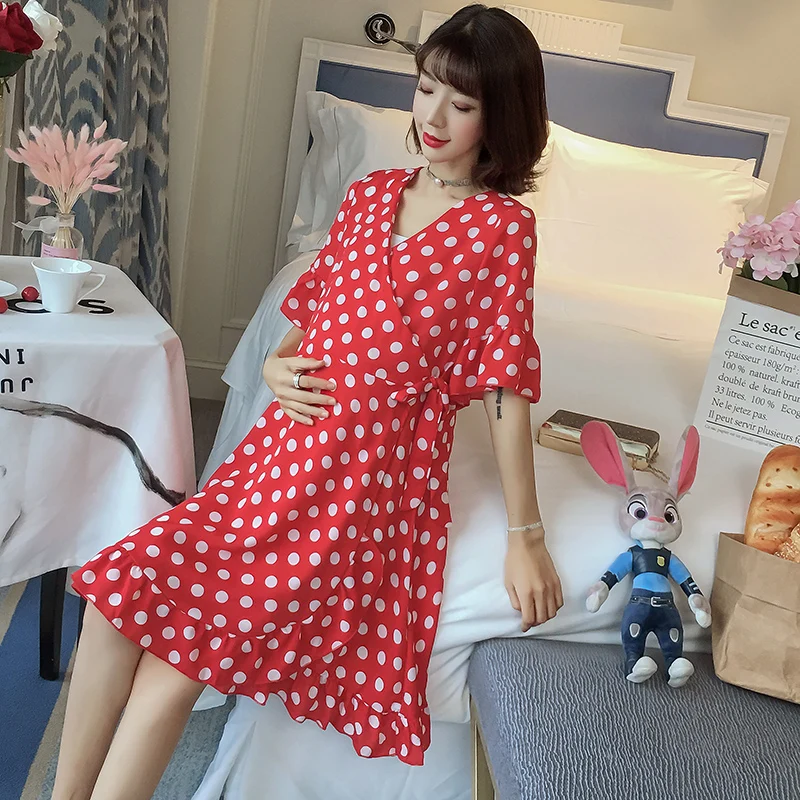 2019 Новое поступление лето платье для беременных женщина в милый горошек большой