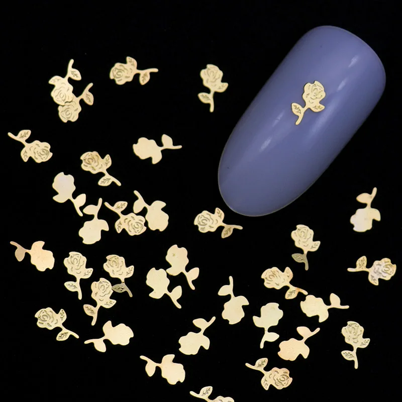 Золотая Роза 3D сплав для дизайна ногтей наклейки ломтик украшения Наклейка под
