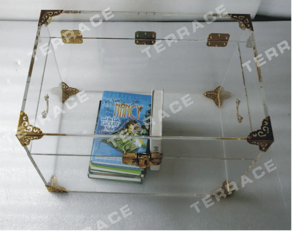ONELUX Clear Acrylic Storage Chest, Lucite Trunk Coffee Table with 2 Metal Color Options image 2