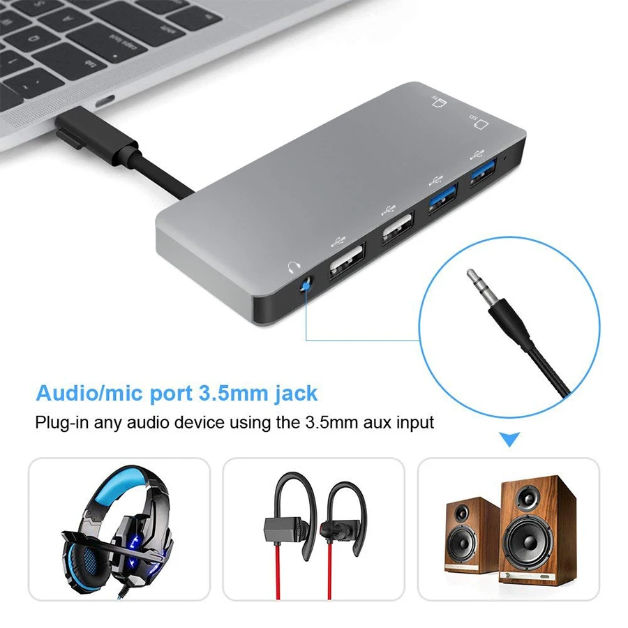 7 в 1 USB-C 2 0*2 Type-C концентратор порт 4K к USB 3 для Lightning аудио/Mic 5 мм разъем адаптер с SD/TF