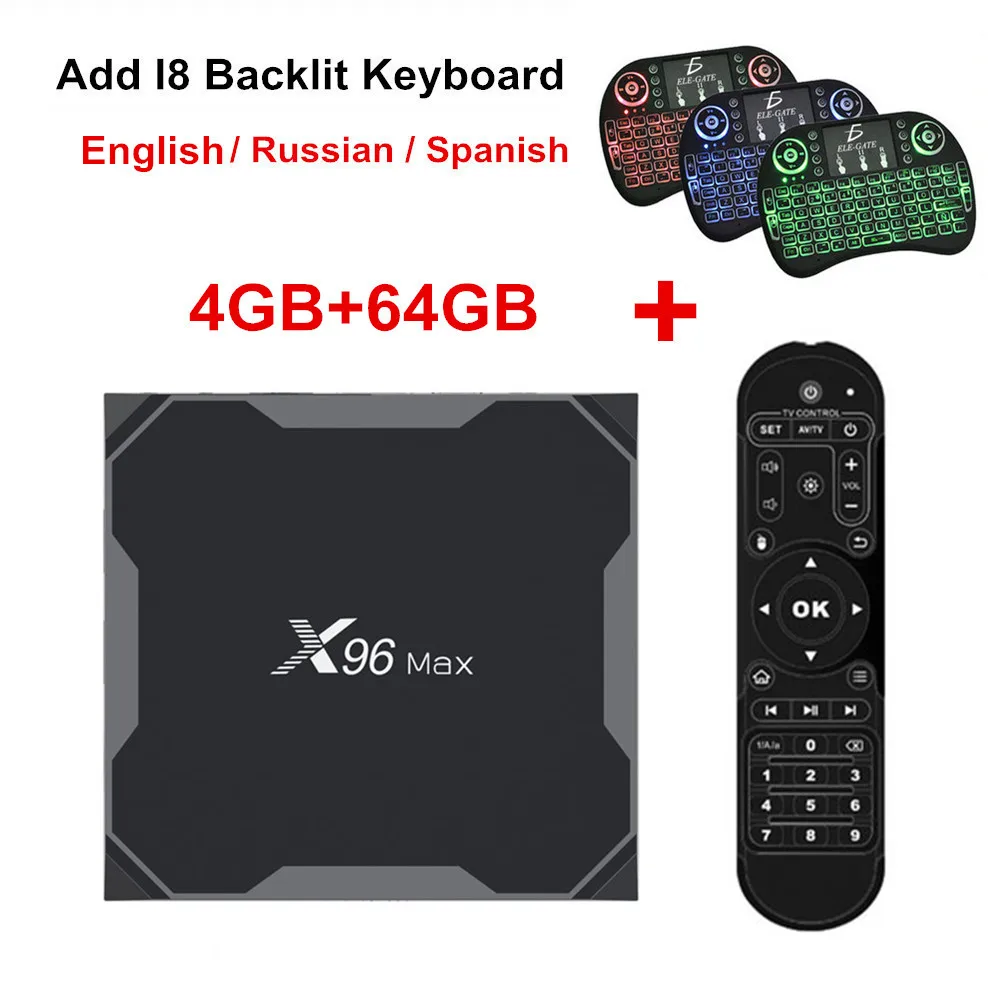 4G64G Backlight I8 X96Max X2 Смарт ТВ приставка Android 8,1 Amlogic S905X2 LPDDR4 Четырехъядерный 4 ГБ 32 ГБ 64 Гб 2,4G и 5 ГГц Wifi BT 1000M 4K телеприставка X96Max X2 - Цвет: 4G64G Backlight I8