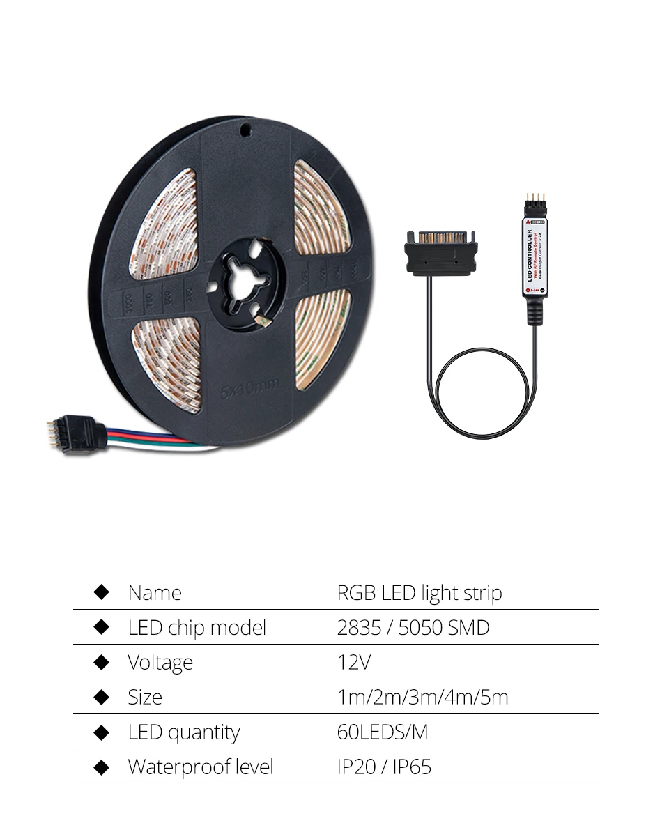 Foxanon SATA RGB светодиодный светильник 1 м 2 м 3 м 4 м 5 м DC 12 В 5050 2835 Диодная лента Sata интерфейс питания для ПК чехол для компьютера