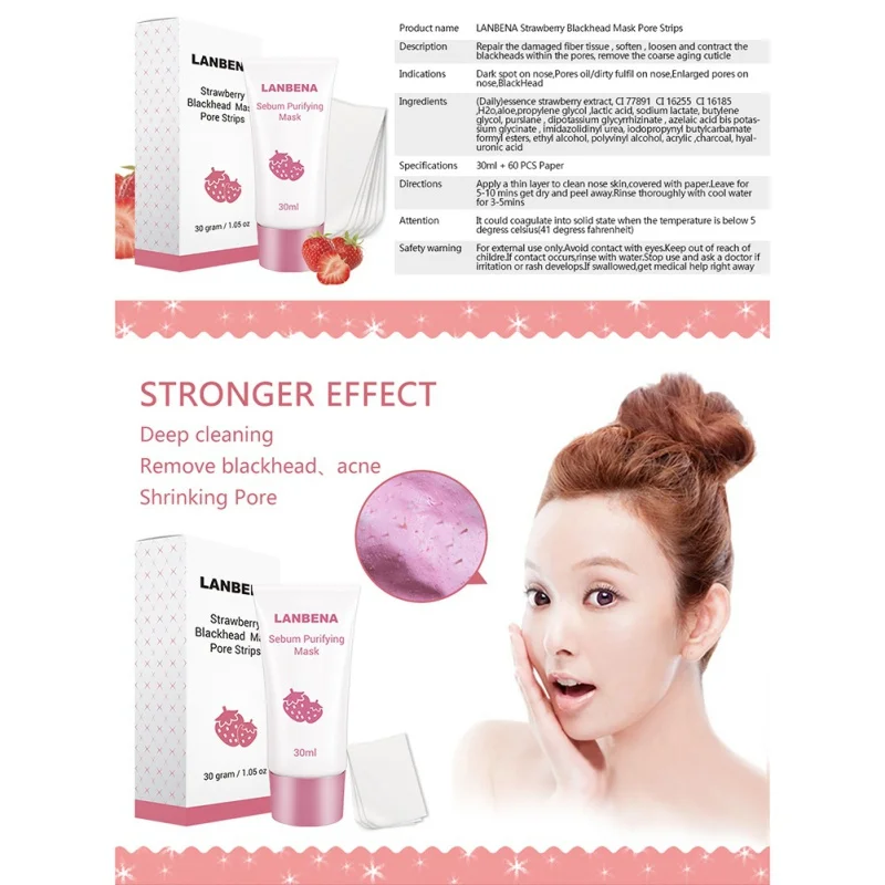 Hot Skin Care For Strawberry Blackhead Remover Nose Mask Mud Pore Strip Black Mask Peel off Mask Acne Treatment Nose Peel Masks