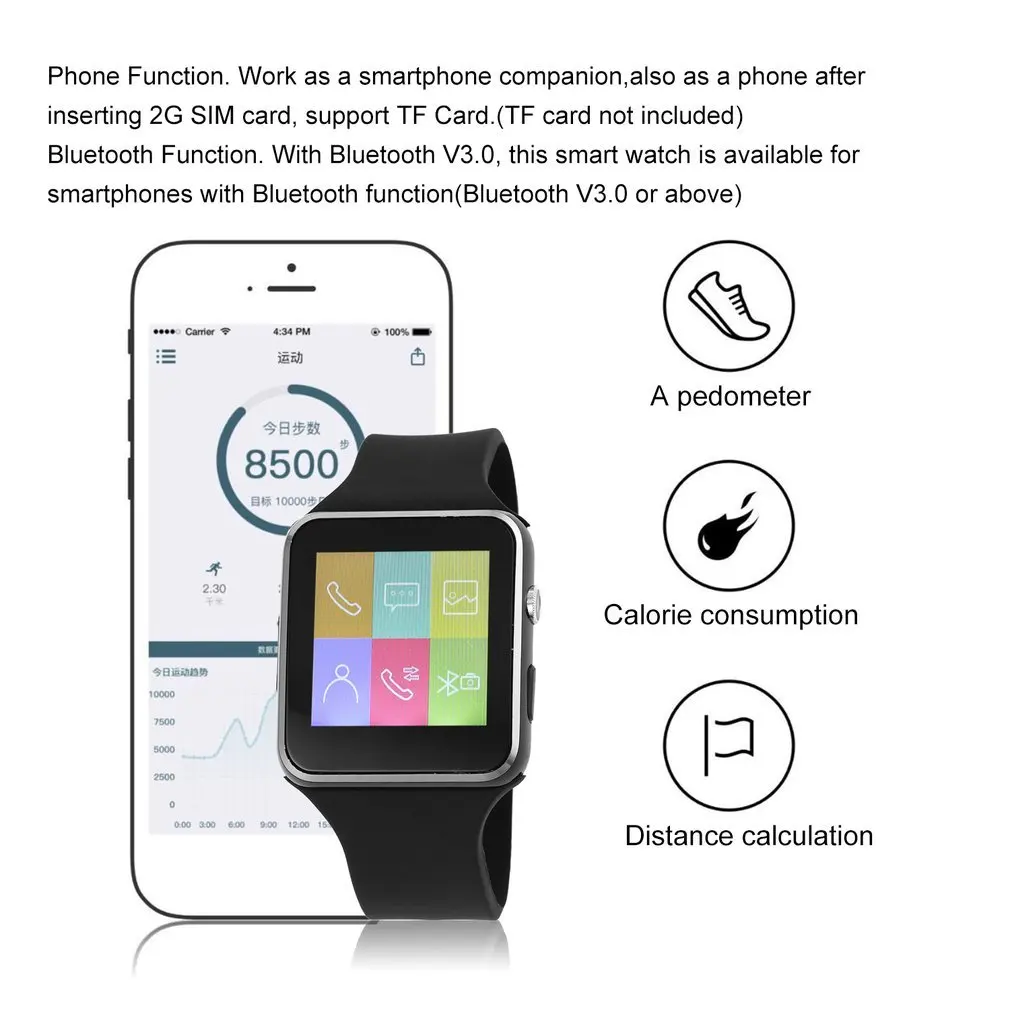 Bluetooth Смарт часы телефон X6 Smartwatch наручные для Ios Android с камерой|Мужские
