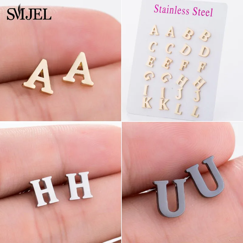 SMJEL Нержавеющая сталь A-Z алфавитные серьги Модные украшения крошечные