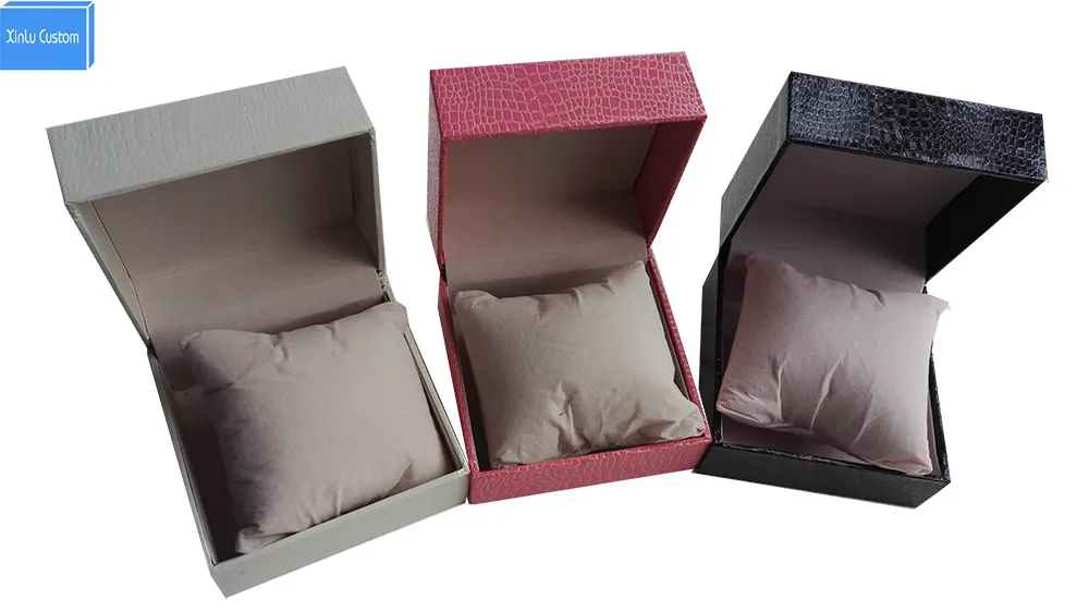 Черные/белые/розовые глянцевые коробки для часов с крокодиловым принтом гладкой