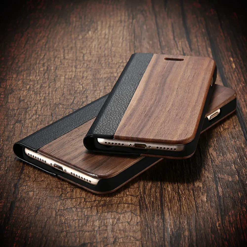 2018 HOT NEW Kisscase Дерево чехол для iPhone 6 6S Plus 7 8 Флип кожаный бумажник владельца