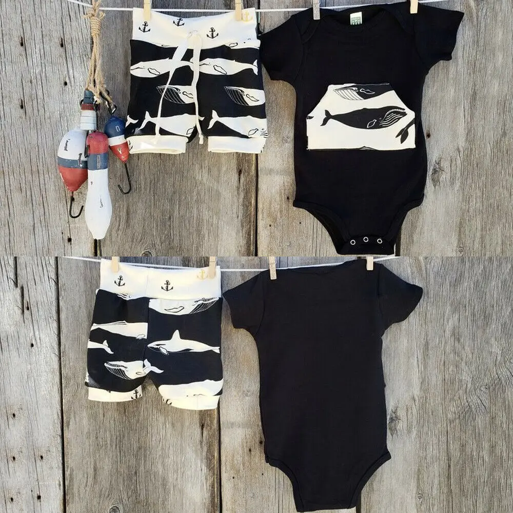 Детский комплект из 2 предметов черный комбинезон с карманами и шорты в виде Кита