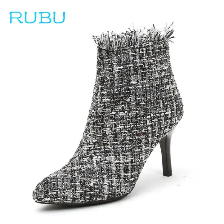 Модные Женские ботинки черного цвета пикантные тонкий каблук 8 см женские сапоги