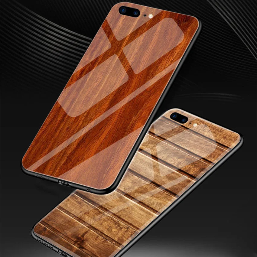 Чехол из окрашенного под дерево стекла для iPhone X, XR, XS, Max, чехол из закаленного стекла, Силиконовый противоударный чехол s, для iPhone 7, 8, 6, 6s plus