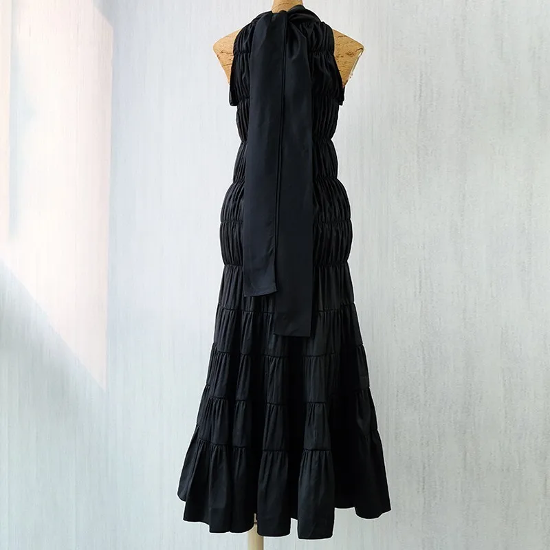 TWOTWINSTYLE элегантное черное платье с открытыми плечами для женщин бантом и стоячим