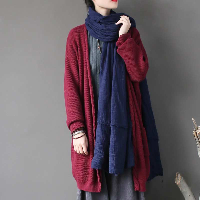 Wine red Johnature, Осенний Женский Повседневный Кардиган, Свитер, пальто, новинка, длинный рукав, вязанный, хлопок, карманы, свободный, Женский качественный свитер - Цвет: Wine red