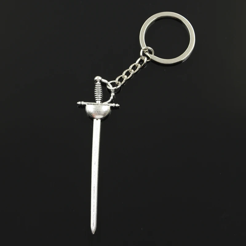 Fashion 30mm Key Ring Metal Key Chain Keychain Jewelry Antique Bronze Silver Color Plated Western Sword Fencing 85x24mm Pendant