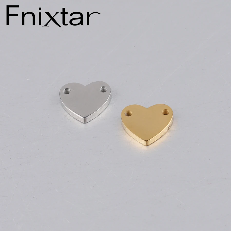 Fnixtar, зеркальная полировка, нержавеющая сталь, сердечки, шарм, соединитель, сделай сам, сердце, браслет, подвески, 8,5*8,5 мм, 20 шт./лот