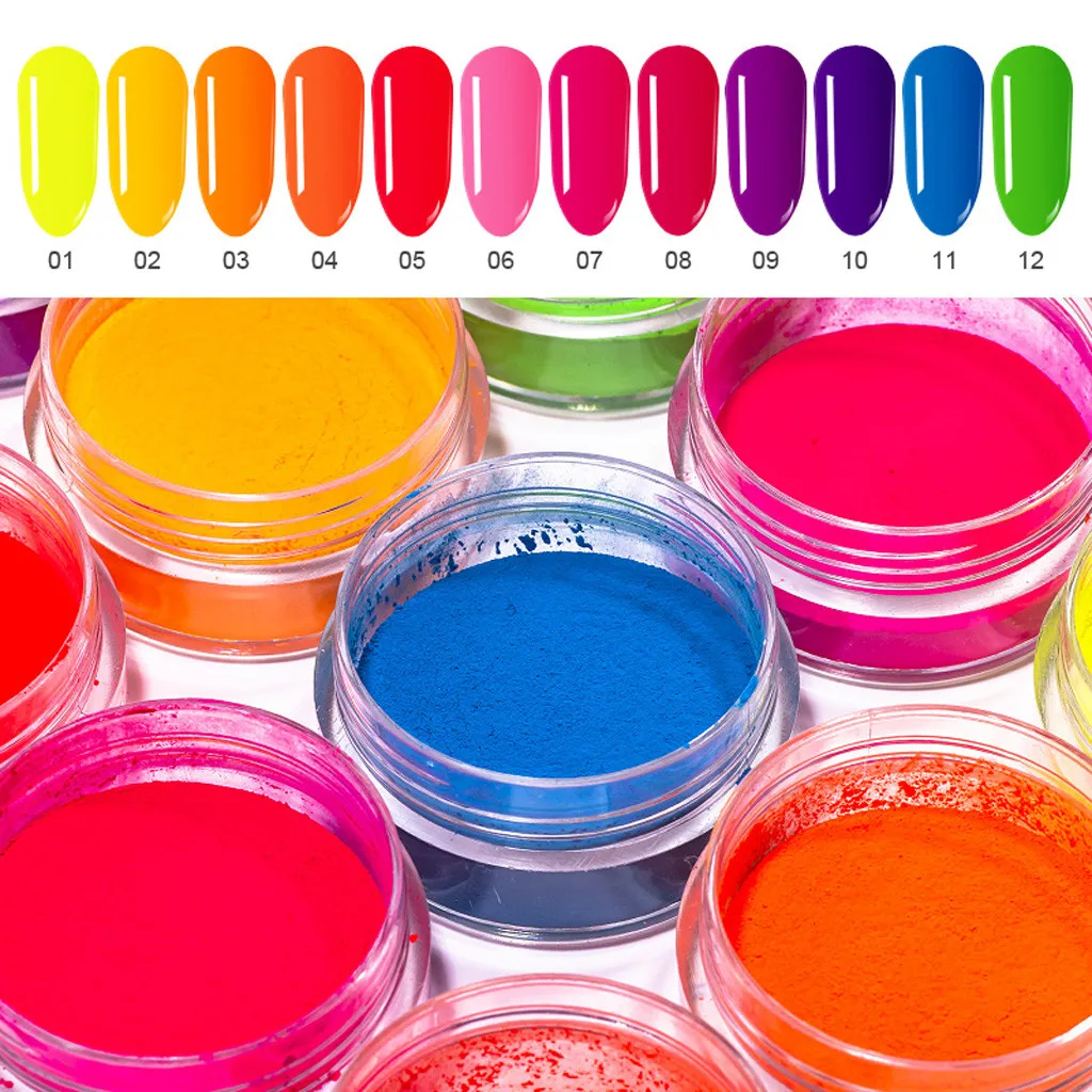 12 цветов порошок для ногтей неоновый Пигмент Макияж пыль блеск градиент Радужный
