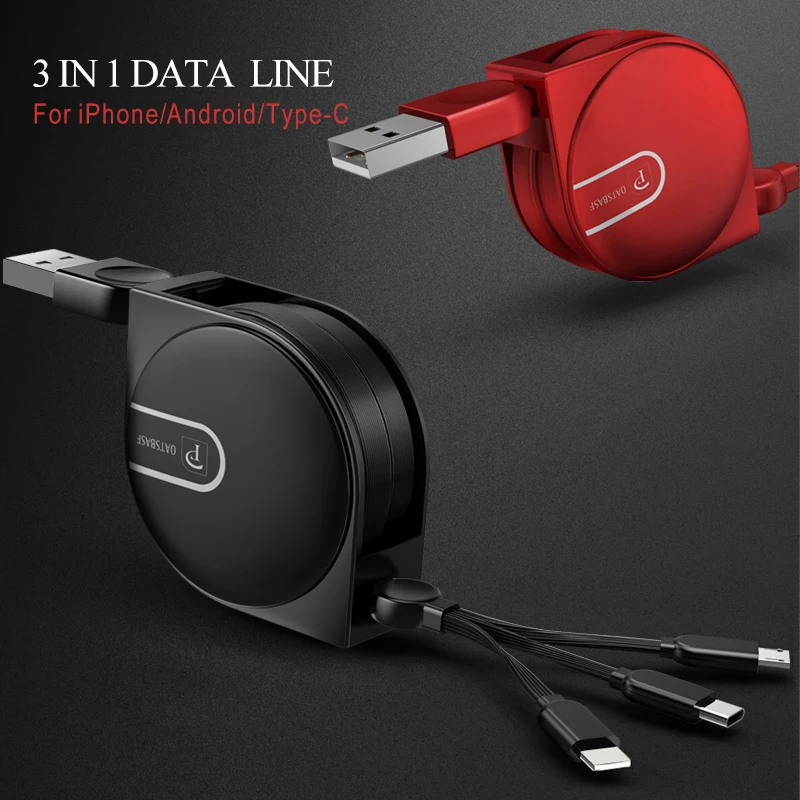 OATSBASF 3 в 1 Micro usb type C 8 Pin для iPhone XS Max X 8 7 Nokia 8 USB Выдвижной зарядный кабель для Xiaomi huawei 2 в 1 USB