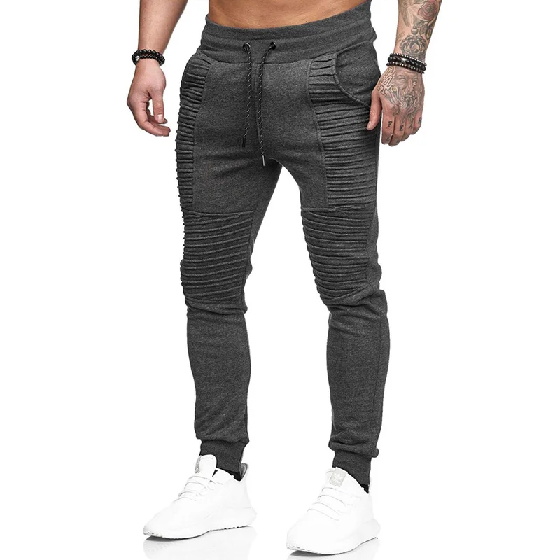 Helisopus Men Fashion Brand Joggers Pants Male Casual Pleated Trousers Hip Hop Mens Solid Sweatpants | Мужская одежда