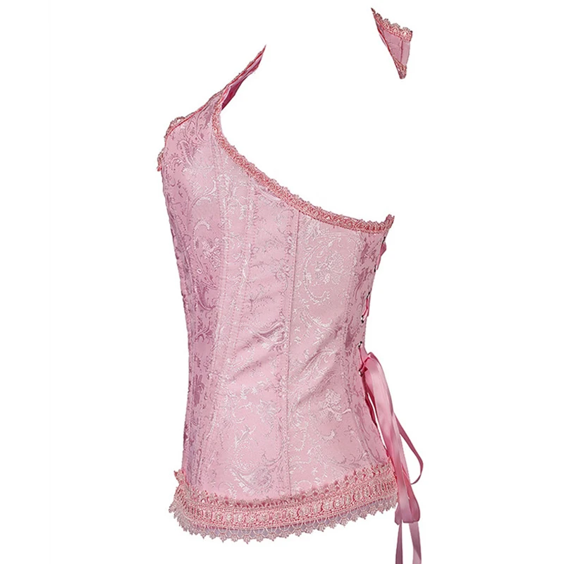 Корсет на молнии спереди розовый топ с лямкой шее большие размеры нижнее белье