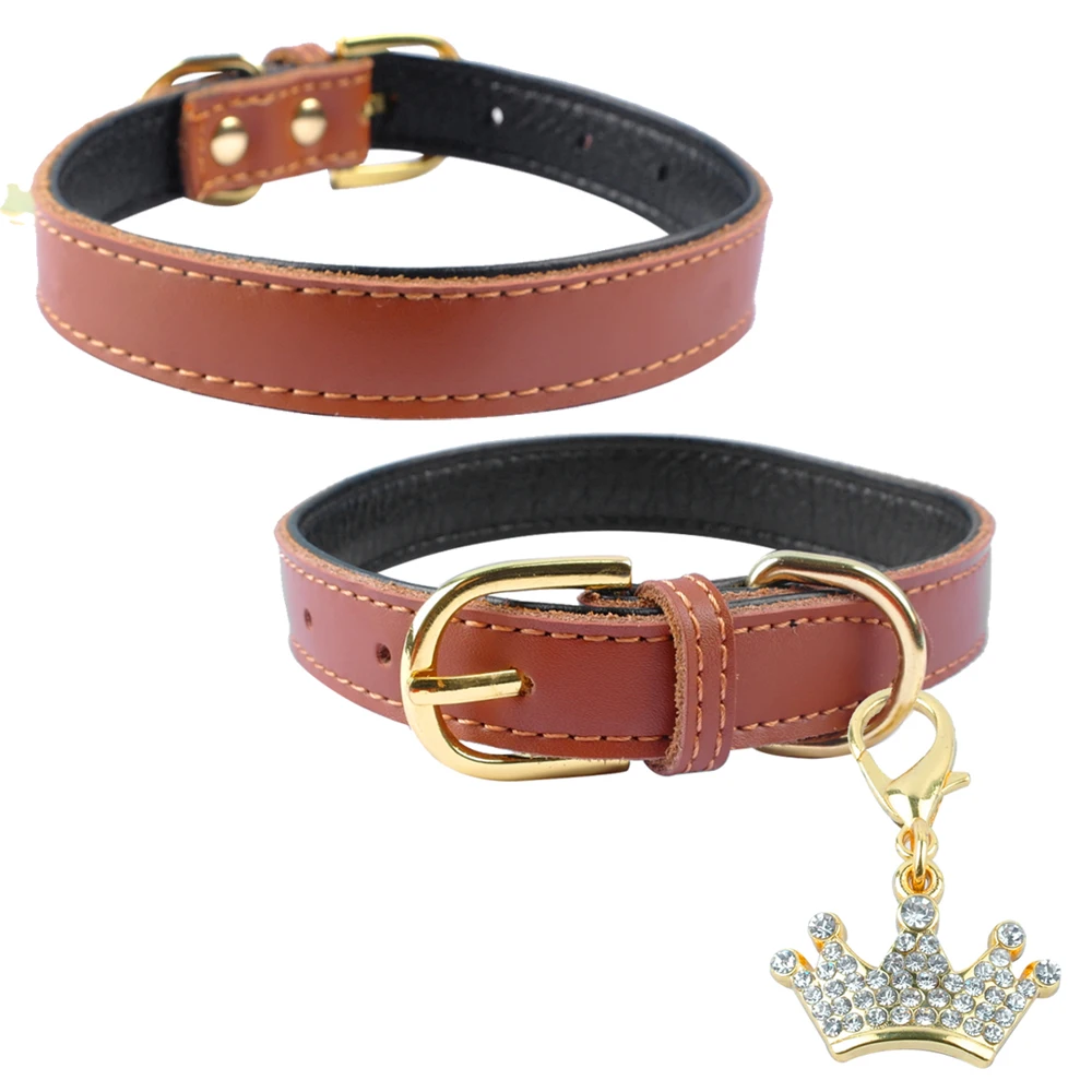 Мягкий кожаный ошейник для собак ошейники маленьких питомцев с милой короной XS S M