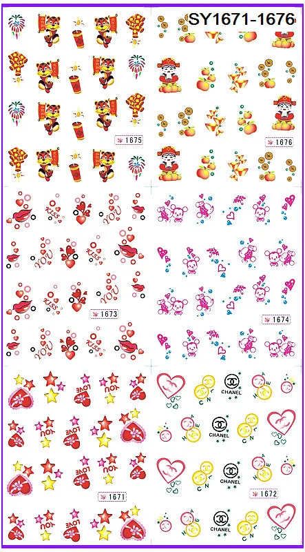 6 упак./лот блестящая водяная наклейка для ногтей наклейки цветок милое сердце