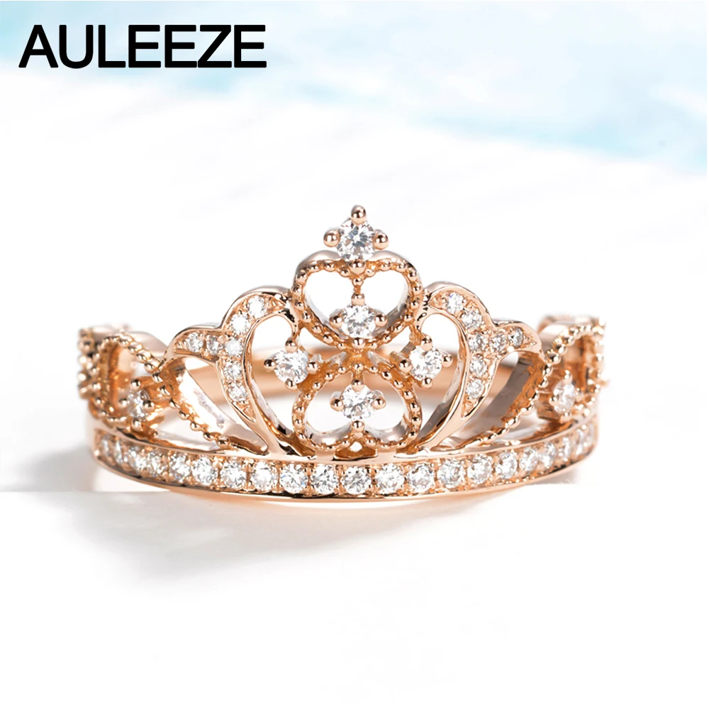 AULEEZE Solid 18 к Розовое Золото 0,32 cttw Настоящее корона с алмазами кольцо сертифицированные акценты обручение обручальное