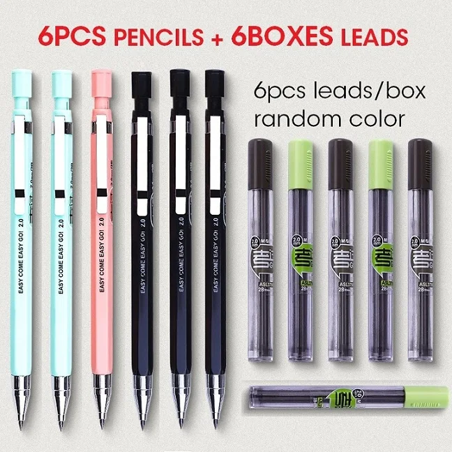 6 pencils 6 leads M& G механический карандаш 2,0 мм собственный точилка 2B карандаш свинцовые заправки автоматический карандаш для рисования эскиз офисные принадлежности Канцтовары - Цвет: 6 pencils 6 leads