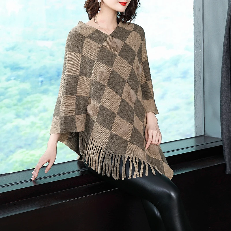 New Fashion Spring Women Red Scarf Shawl Poncho Knitted Pullover Batwing Square Tassel Sweater Sleeve And Capes | Женская одежда