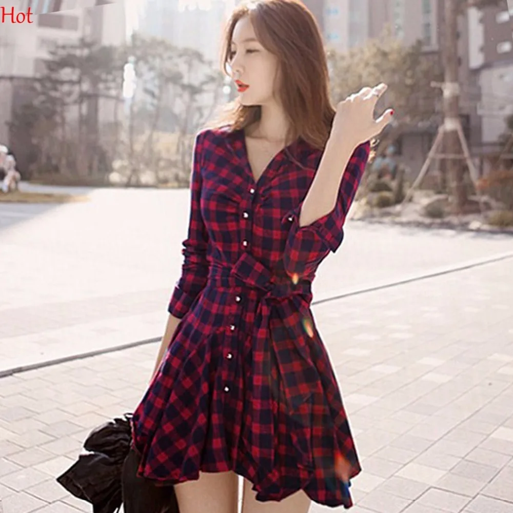 Новое весенне-осеннее платье женское клетчатое Хлопковое трапециевидной формы с