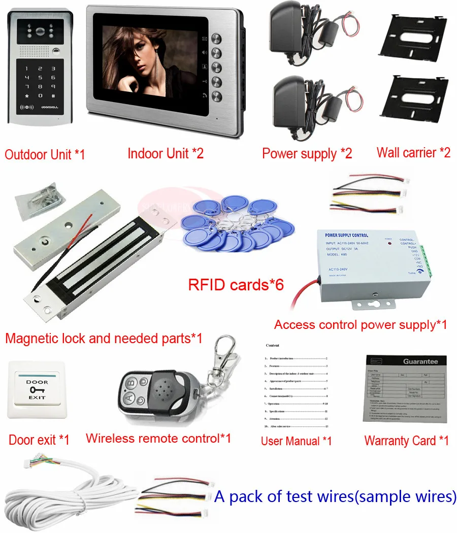 1V2 домофон 7 дюймовый цветной видеодомофон Rfid Индуктивная карта клавиатура