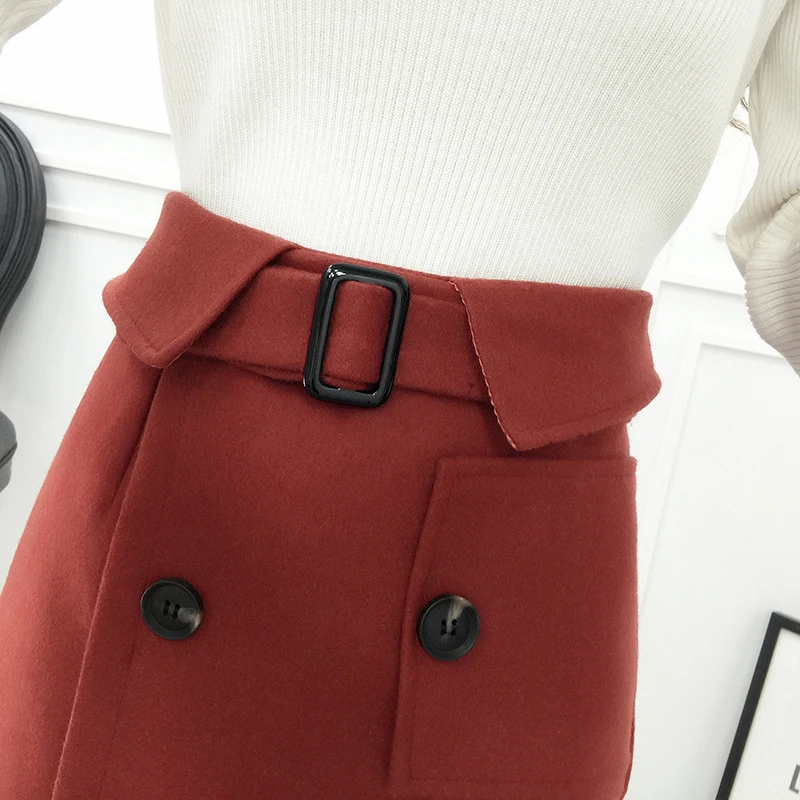 

v-neck color matching pullover casual sweater double-breasted thick woolen skirts two-piece women clothing set girl outfit SML