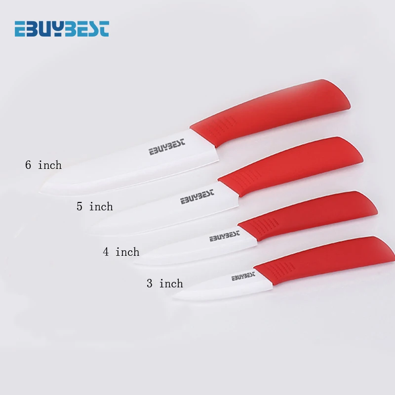 Kitchen Knives Ceramic Knives 3 4 5 6 inch Zirconia Black / White Blade Paring Fruit Vege Colorful Handle Ceramic knife Set - Цвет: Red 3 4 5 6