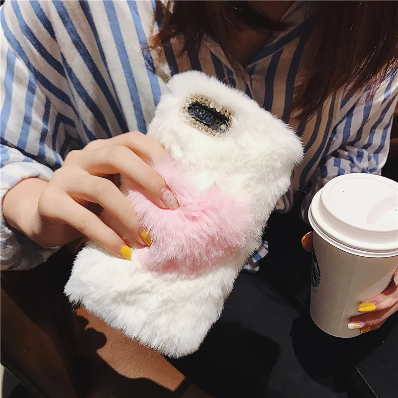 Cute Hairy Warm Fur Case For iPhone X XR XS Max 4 5 5S SE 6splus 6 7 8 Plus Heart Plush Cover Soft PU Shell Etui Coque Mujer |
