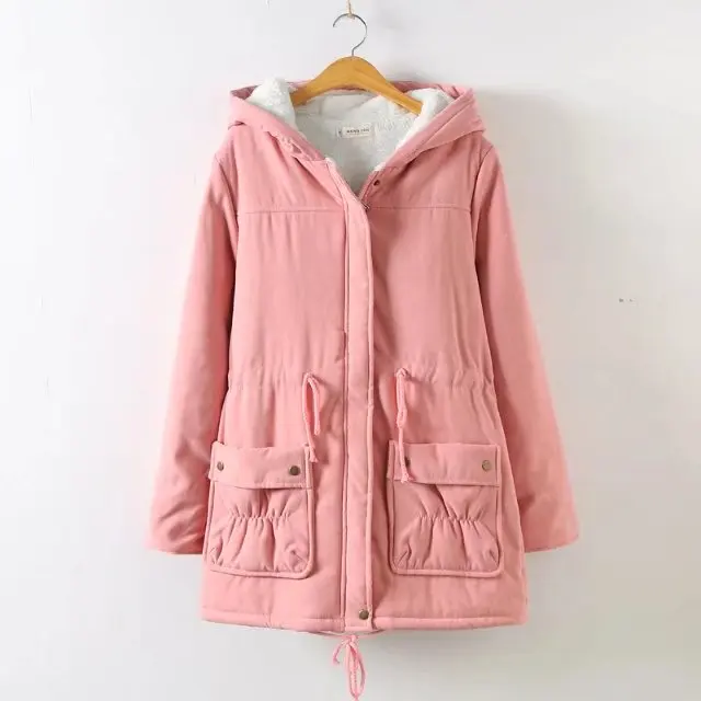 Куртка женская теплая с длинным рукавом капюшоном средней длины черная 2018 |