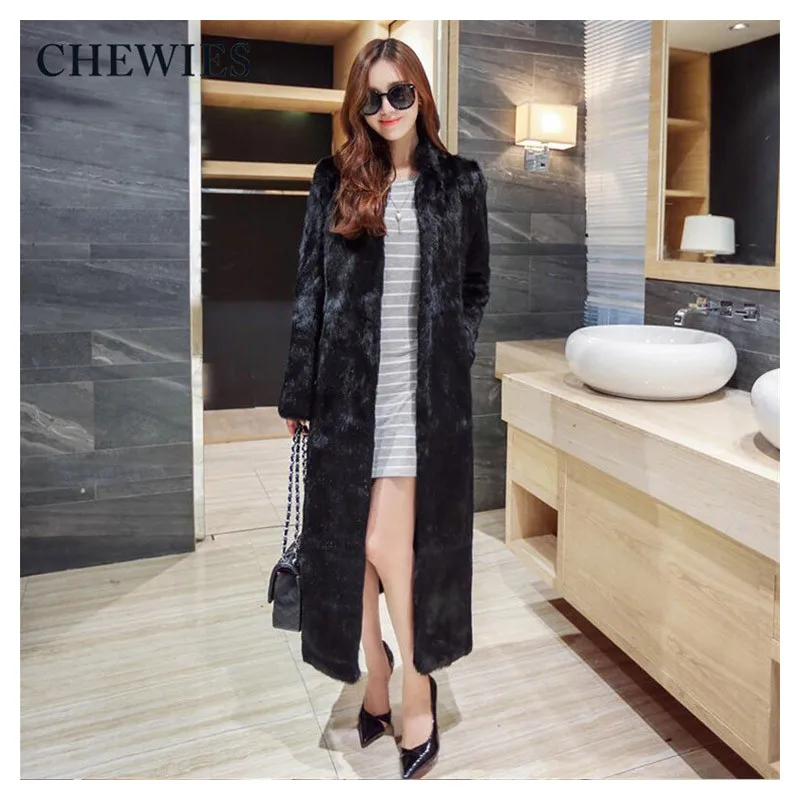 Женское пальто из натурального кроличьего меха CHEWIES длинная куртка верхняя