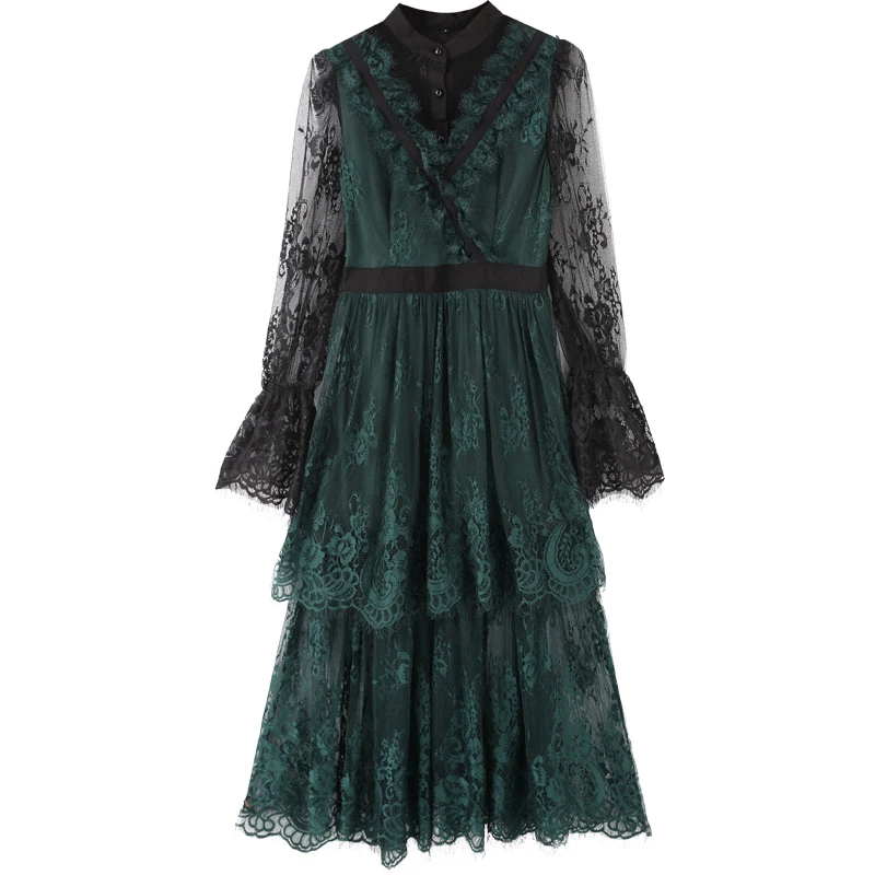 Женское кружевное платье с рюшами и круглым вырезом в стиле пэчворк оптовая