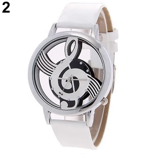 Popular Women's Men's Musical Note Notation Hollow Faux Leather Strap Quartz Wrist Watch | Наручные часы