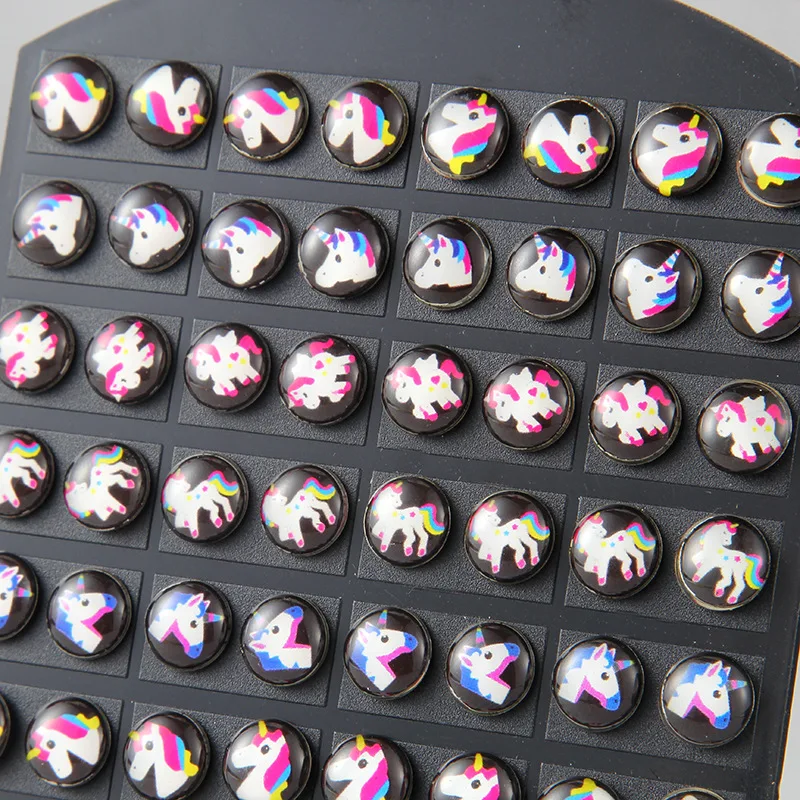 36 пар милые серьги гвоздики с животными в виде фламинго и единорога полимерные