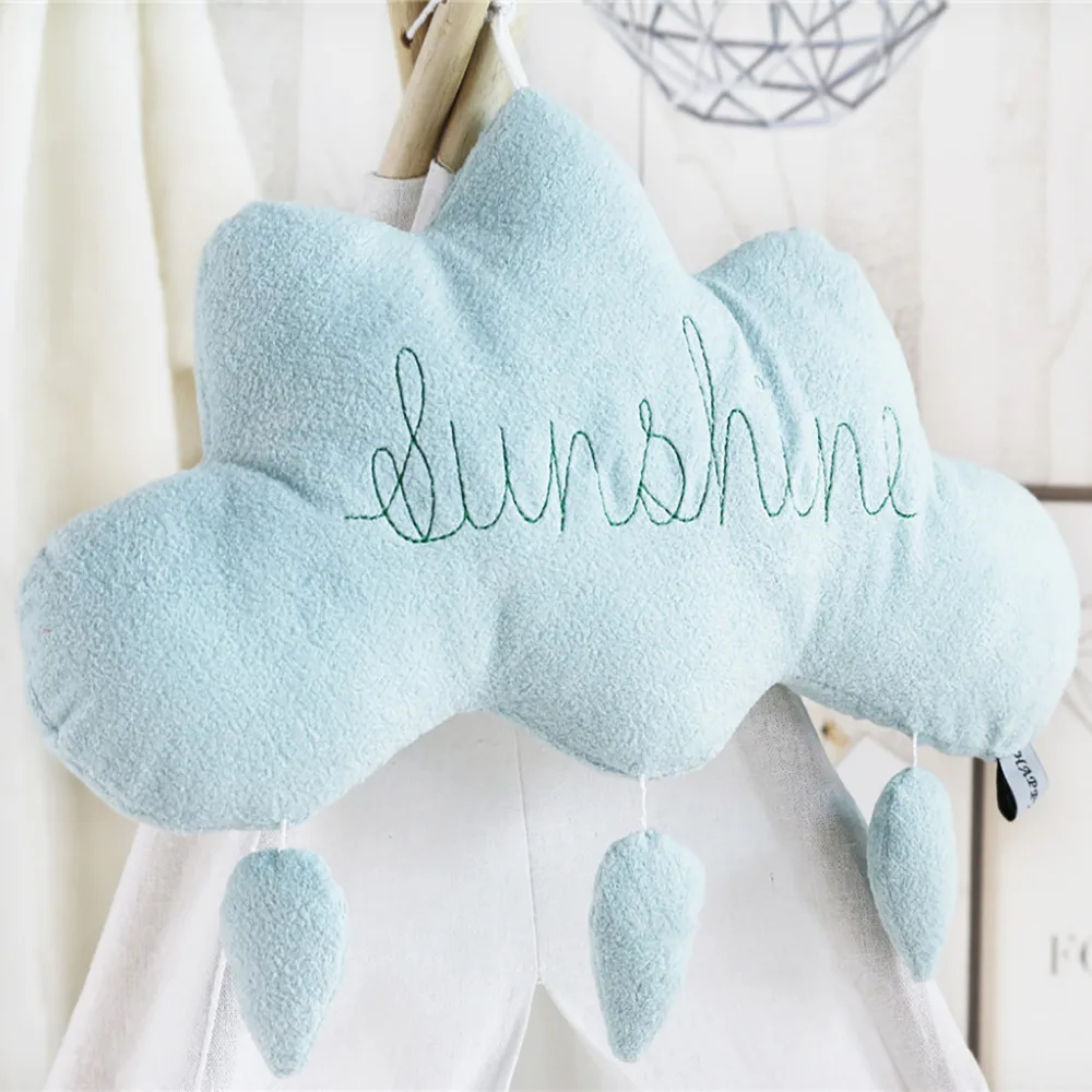 Ручная работа 100% абсолютно новая подушка с облаками и каплями дождя для детей