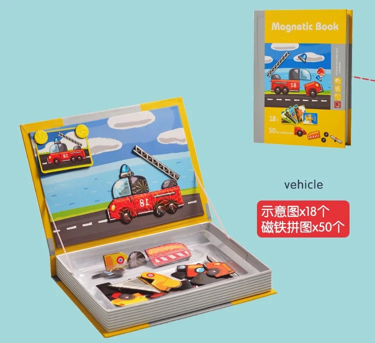vehicle Деревянные Магнитные Головоломки, игрушки, креативные DIY магнитные книги для детей, 3D головоломка, умная головоломка, развивающие игрушки, дропшиппинг - Цвет: vehicle