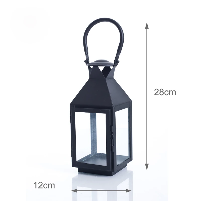 Black S 12x12x28cm Подсвечник Европейский Стиль Железный стеклянный подсвечник Фонарь марокканский стиль фонарь в форме свечи стекло черный/белый/бронзовый цвет - Цвет: Black S 12x12x28cm