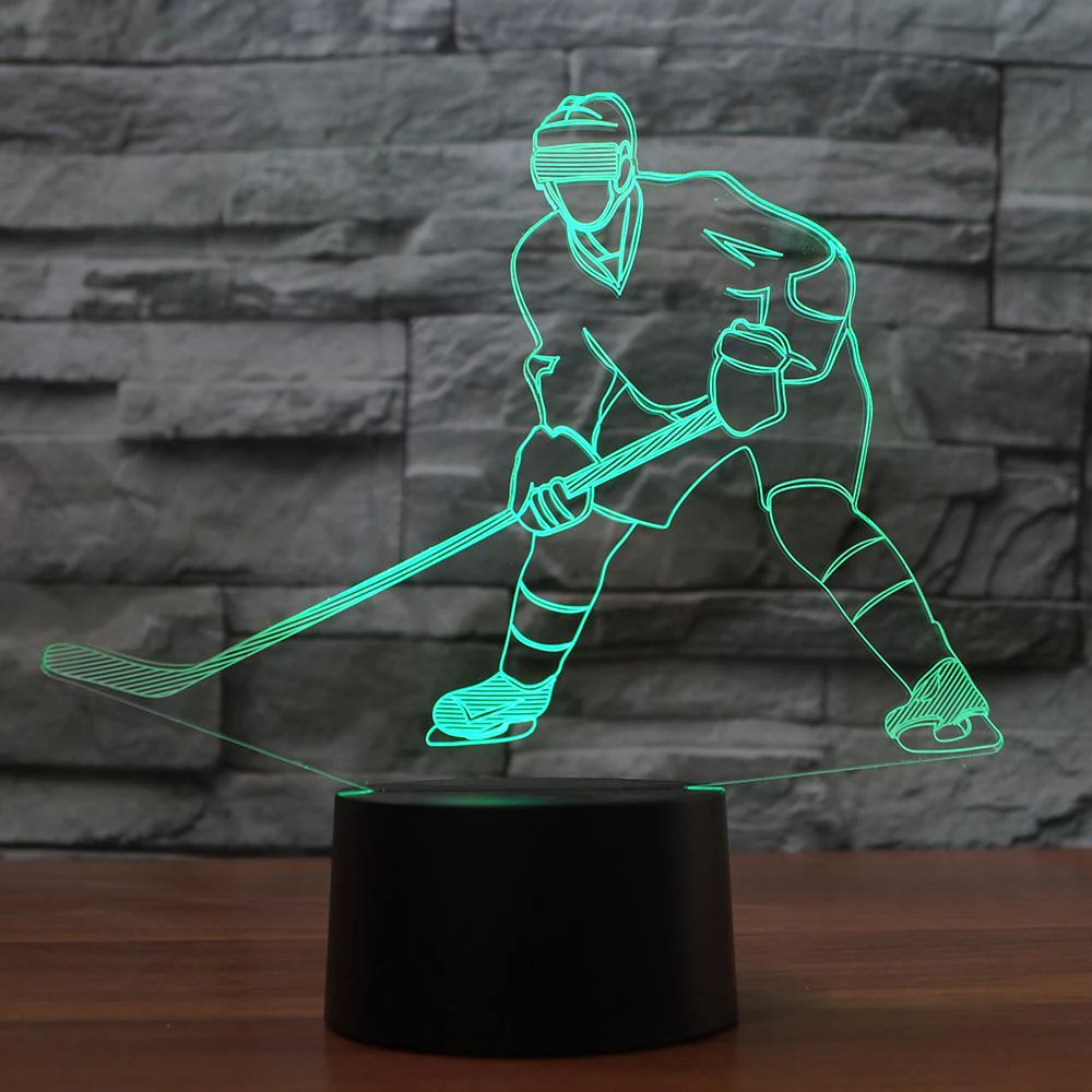 3D ночник в форме хоккейного плеера 7 меняющих цвета USB настольная лампа