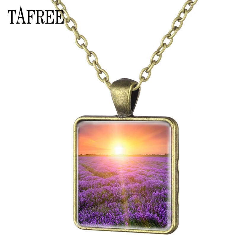 Ожерелье TAFREE с квадратным кулоном лаванды очаровательное привлекательное