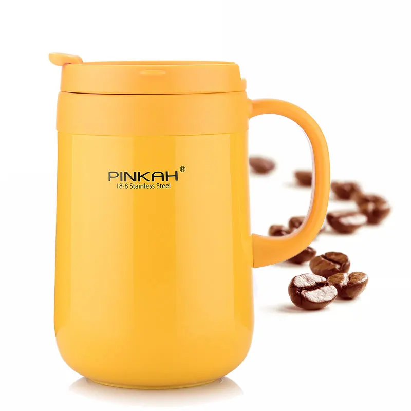 ORANGE 460ML Термосы Pinkah 340& 460 мл 304 из нержавеющей стали, офисные кружки с ручкой с крышкой, изолированные чайные кружки, термосы, офисные термосы - Цвет: ORANGE 460ML