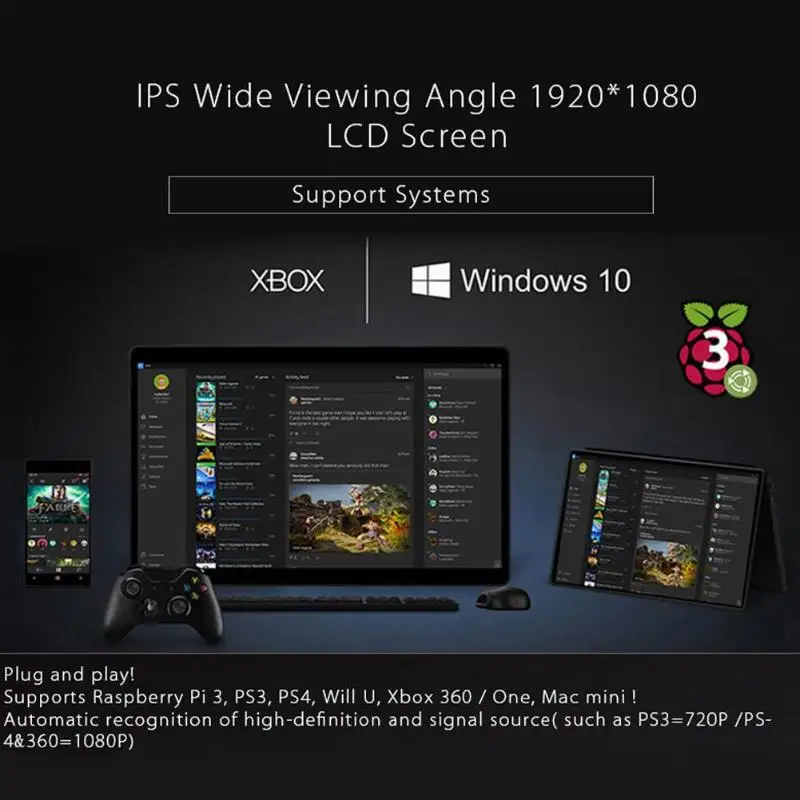 0in FHD 1080P монитор 1920x1080 ips экран ЖК-мониторы с чехол для Raspberry Pi PS3/4 для WiiU Xbox360 Поддержка HDMI VGA