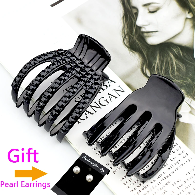 Черная заколка для волос для женщин, украшенная стразами, модная застежка для волос в виде краба, головной убор, ювелирные украшения, подарки.