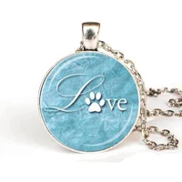 steampunk love paw print pendant love animals pendant necklaces aqua blue and white paw print animal lover necklace jewelry gift