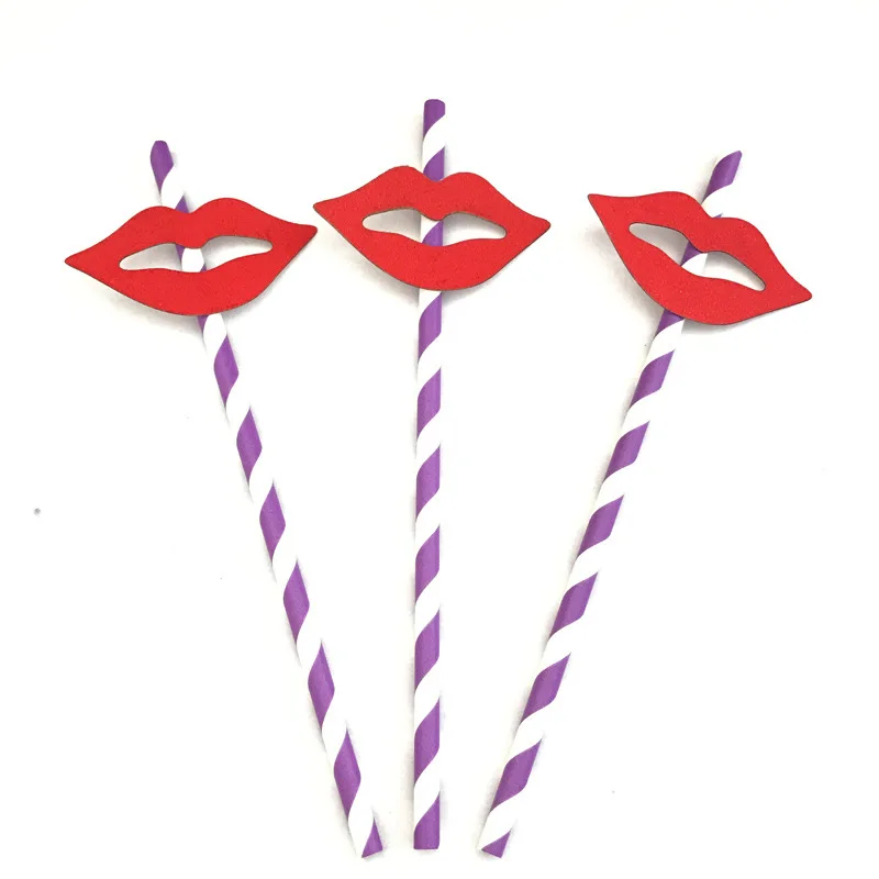 10 шт с наклейками в виде губ соломенные полосатые питьевые соломинки для свадьбы
