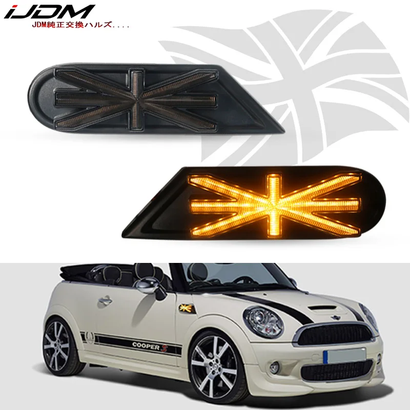 iJDM car Side Marker Lamps Amber LED Lights For MKII MINI Cooper R55 R56 R57 R58 R59 Dynamic Blinking Turn Signal LED Light 12V